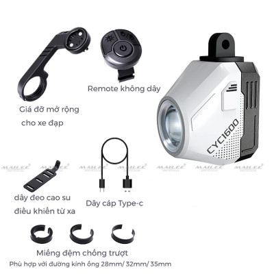 Đèn Xe Đạp Trước CYC 1600 Lumens Chống Chói Có kèm Remote và Giá đỡ, thời gian sử dụng lên đến 11h (tùy chế độ) Đi Đêm Địa Hình Có pha/cos - Mai Lee