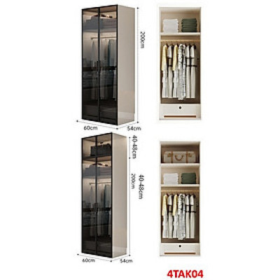 Tủ quần áo gỗ MDF cánh kính cường lực khung nhôm 4TAK04 - Nội thất lắp ráp Viendong Adv