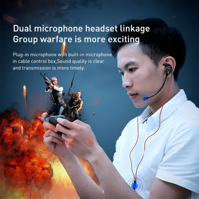 Tai nghe nhét tai hỗ trợ đàm thoại cho game thủ hiệu Baseus Gamo earphone H15 (thiết kế elbow, âm thanh Hifi surround, hỗ trợ gắn 2 micro)  - Hàng chính hãng