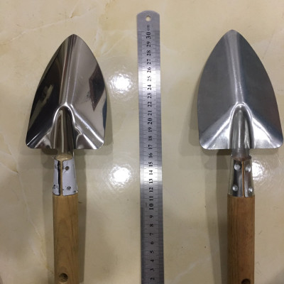 Xẻng làm vườn cầm tay Inox - Thép trắng cán gỗ dài 30cm chất lượng cao