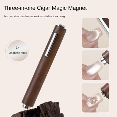 Nam Châm Siêu Từ Tính 3 Trong 1 Vẽ Móng Mắt Mèo, Nam Châm 3in1 Cán Gỗ Nhiều Đầu Dày Hình Trụ Đẩy Sáng 2 Bên, Đẩy Chéo, Tạo Hình Hoa Cúc Làm Nail