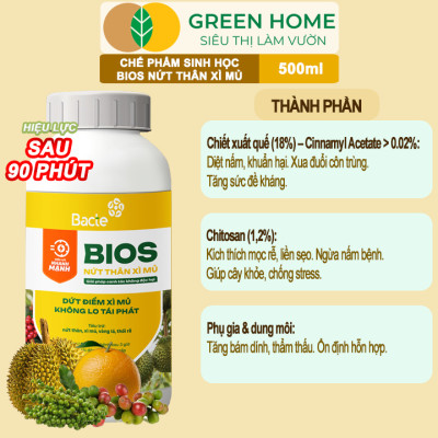 Chế Phẩm Sinh Học Bacte Bios Nứt Thân Xì Mủ, Green Home, Chai 500ml, Từ Thảo Mộc Hiệu Lực Nhanh Mạnh