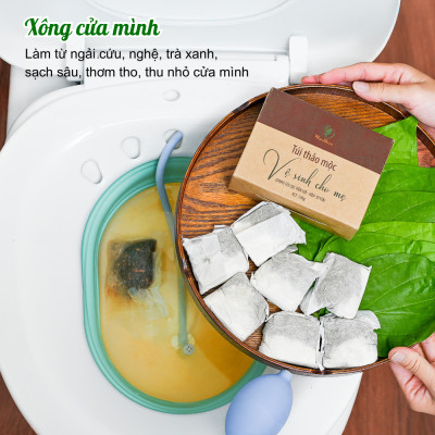 Bộ chăm sóc love mom, khử mùi cửa mình và dưỡng trắng da body Wonmom (1 hộp thảo mộc xông cửa mình + 1 cốt nghệ hạ thổ )