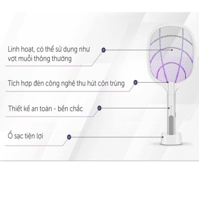 Vợt Muỗi Thông Minh Kiêm Đèn Bắt Muỗi Tự Động 3in1, Vợt Bắt Muỗi Đa Năng Sạc USB - Hàng Nhập Khẩu