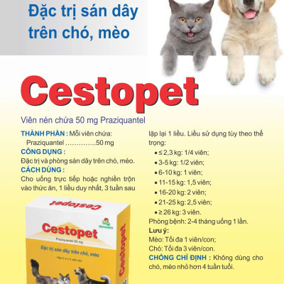 Vemedim Cestopet Viên uống Ngăn Ngừa và Loại bỏ Sán cho Chó Mèo - Hộp 10 viên