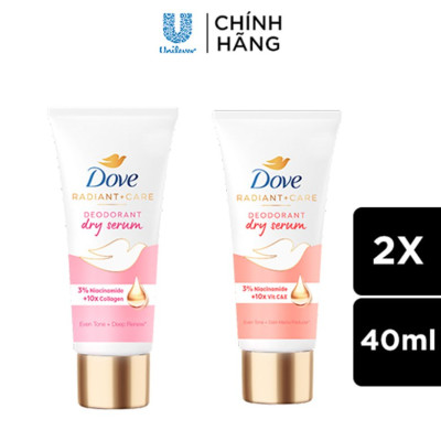 Combo 2 Kem ngăn mùi tinh chất serum vùng cánh cao cấp Dove dành cho nữ với 3% Niacinamide giúp dưỡng da sáng mịn đều màu và mờ thâm thu nhỏ lỗ chân lông 40ml