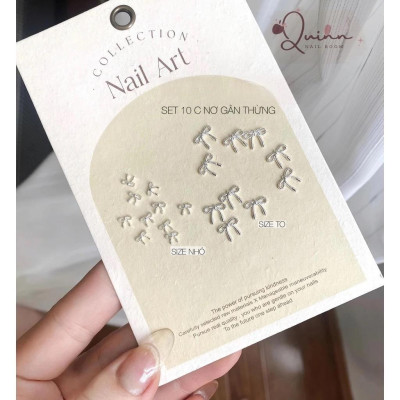 Set 50 Charm Nơ Bạc Nơ Gân Thừng Bằng Hợp Kim Sáng Bóng Làm Nail Cao Cấp Trang Trí Gắn Móng Điệu Đà
