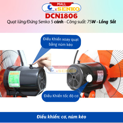 Quạt Đứng Thân Sắt Senko DCN1808 (Lồng Quạt Mạ Crom) - DCN1806 (Lồng Quạt Bằng Sắt) - Công Suất 75w - Hàng Chính Hãng - Bảo Hành 24 Tháng