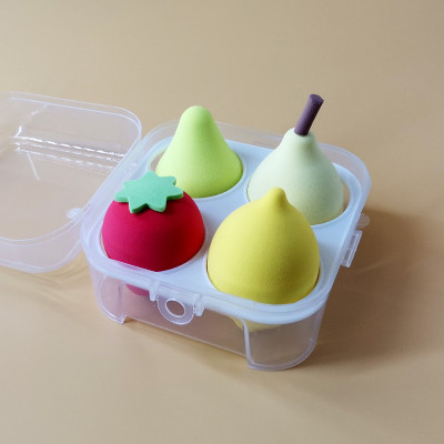 Hộp bông tán phấn trang điểm 4 món hình trái cây ,  siêu dễ thương mềm  mịn , xinh xắn đáng yêu  ,có hộp đựng tiện dụng