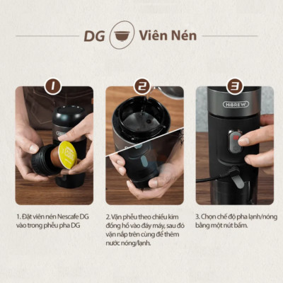 Máy pha cà phê cầm tay Espresso 3 trong 1 thương hiệu HiBREW H4A, H4B sử dụng được trên ô tô, áp suất 15bar
