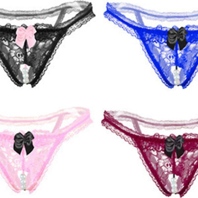 Quần lót nữ ren lọt khe dính hạt cườm - Màu đen