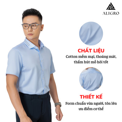 áo sơ mi cộc tay cotton chống nhăn nam Aligro ALGS-C111