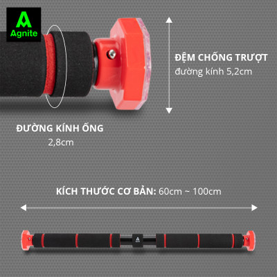 Xà Đơn Treo Tường Gắn Cửa Đa Năng Chịu Lực Độ Dài Tùy Chỉnh Giúp Bạn Tập Gym, Tập Cơ Bụng, Cơ Vai, Cơ Xô 60-140Cm Cao Cấp Agnite - Hàng Chính Hãng - Tập Luyện Tại Nhà Tay Cầm Bọc Đệm Chống Trượt