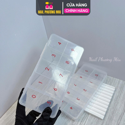 Hộp Đựng Móng 10 Ô Ngăn Số 0-9 Bằng Nhựa Cao Cấp, Màu Trắng Trong Làm Nail Tiện Dụng Cho Thợ Làm Nail, Chứa Đến 500 Móng, Charm, Đá, Chống Bụi
