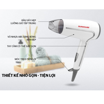 Máy sấy tóc gấp gọn Sunhouse SHD2308W 1500W - Hàng chính hãng