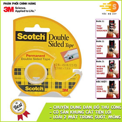 Băng keo 2 mặt đa năng trong suốt có khung cắt Scotch 3M SB-BK137 - Dán đồ thủ công craft, dán hồ sơ, gói quà, sửa vết rách
