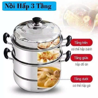 Nồi Hấp Inox 3 Tầng Siêu To 28CM Dùng Cho Cả Bếp Từ Và Bếp Ga, Nồi Hấp Bánh Bao Bánh Flan Hấp Thức Ăn Tặng Kèm Xửng Hấp - HÀNG CHÍNH HÃNG MINIIN