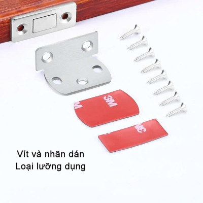 COMBO 2 Nam Châm Gắn Cánh Tủ, Giữ Cánh Cửa Có Lực Hút Mạnh - Giữ Chốt Cánh Tủ Quần Áo, Ngăn Kéo, Tủ Bếp Tiện Lợi, LOẠI THẲNG - MÀU BẠC
