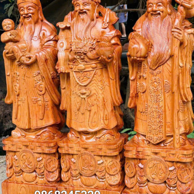 Bộ tượng phật tam đa phúc lộc thọ bằng gỗ hương đá kt 60×18×15cm 