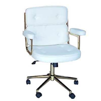 Ghế xoay học bài điều chỉnh nệm bọc PU màu trắng CE1027-P Nội thất Capta Ghế nhân viên quầy tiếp tân lưng trung nệm bọc da PU màu trắng cao cấp khung và lưng ghế thép mạ màu vàng Gold bóng tại HCM