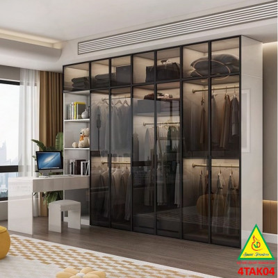Tủ quần áo gỗ MDF cánh kính cường lực khung nhôm 4TAK04 - Nội thất lắp ráp Viendong Adv