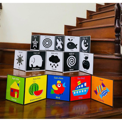 Thẻ Kích Thích Thị Giác Cho Trẻ Sơ Sinh, Trọn Bộ 3 Cuốn Kích Thích Thị Giác Song Ngữ Anh - Việt