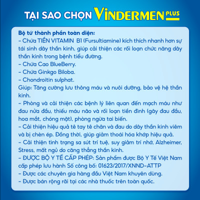 Vindermen Plus - hỗ trợ Tăng cường lưu thông máu, thiểu năng tuần hoàn máu não - hộp 30 viên