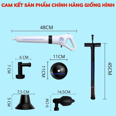 Dụng cụ thông tắc bồn cầu, cống bằng khi nén áp lực siêu mạnh