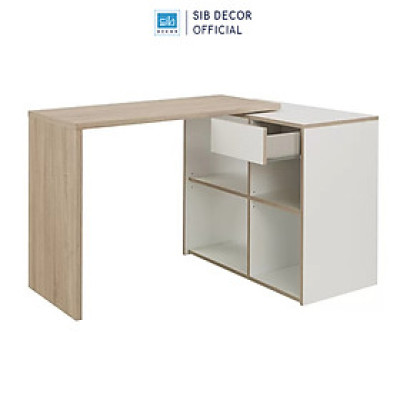 Bàn Làm Việc, Học Tập Chữ L Kết Hợp Tủ Gỗ Xoay Xếp Gọn SIB Decor BLV76