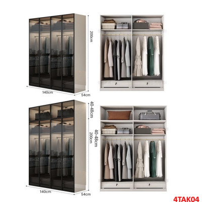 Tủ quần áo gỗ MDF cánh kính cường lực khung nhôm 4TAK04 - Nội thất lắp ráp Viendong Adv