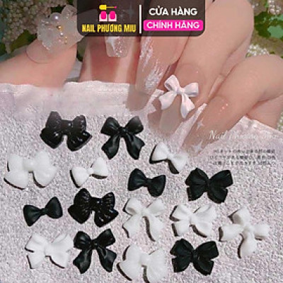 Charm Nơ Nhựa Mix Màu Đen Trắng Gắn Nail 3D Nghệ Thuật, Set Nơ 50 Chiếc Trang Trí Móng Dùng Làm Nail Nữ - Nail Phương Miu Women Sơn Gel