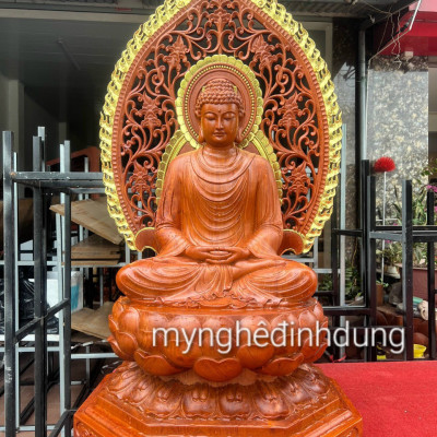 Tượng phật thích ca bằng gỗ hương đá kt cao 60×36×36cm +lá chắn hào quang cao tổng 81cm 