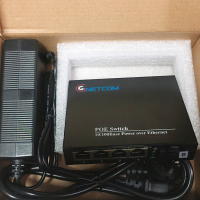 Bộ chuyển đổi quang điện POE 4xJ45 10/100M kèm cổng SC 1 sợi GNETCOM GNC-6104FE-25B - Hàng Chính hãng