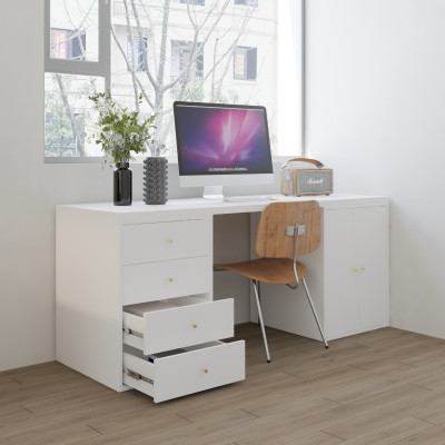 HAPPY FURNITURE , Bàn làm việc 4 ngăn kéo 2 cửa mở - DALEY , BAN_156 , 180cm x 59cm x 75cm DxRxC