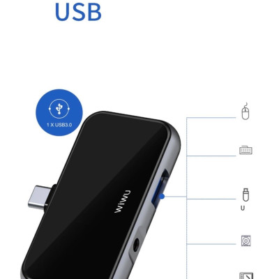 Hub WiWu Alpha 4 In 1 USB-C T5 Pro Vỏ Hợp Kim Nhôm, Cảm Ứng Thoải Mái, Mở Rộng Nhiều Cổng - Hàng Chính Hãng