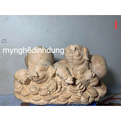 Tượng gia đình lợn phong thủy bằng gỗ  ngọc Am thơm nức 39x18x22cm
