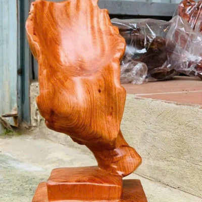 Tượng im lặng là vàng bằng gỗ hương đá kt cao 34×12×13cm 