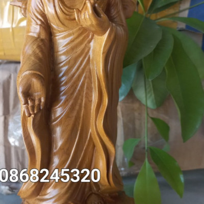 Tượng phật liên hoa bằng gỗ bách xanh liền khối kt cao 30×11×9cm 