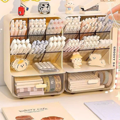 Tủ Kệ Đựng Bút 4 Tầng 8 Ngăn, Kệ Bút Văn Phòng Phẩm Cao Cấp Nhựa Trong Suốt - HÀNG CHÍNH HÃNG MINIIN