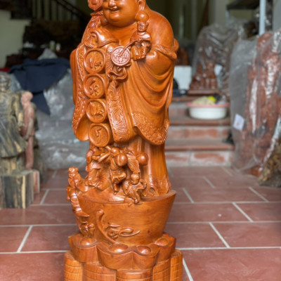 Tượng phật di lặc chúc phúc phong thủy ,tài lộc, bằng gỗ hương đá kt cao 60×20×15cm