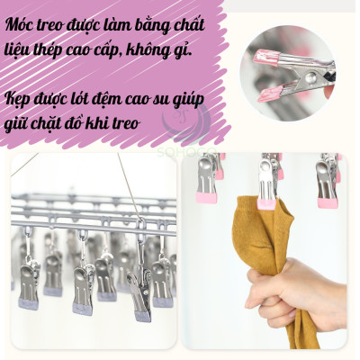 Móc phơi quần áo inox 360 độ Giàn phơi đồ đa năng inox cao cấp Móc treo đồ nhỏ có kẹp inox tiện lợi Giá treo phơi tất, đồ lót, khăn tay bằng inox Móc phơi 20-28 kẹp inox xoay tròn/ chữ nhật Móc phơi inox tiết kiệm không gian