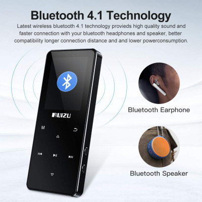 Máy Nghe Nhạc Ruizu D51 - Bộ Nhớ Trong 8Gb, Bluetooth 5.1, Loa Ngoài, Nhạc Lossless, Xem Video, Đa Định Dạng MP3 WAV APE WMA FLAC OGG Văn Bản Hình Ảnh, Màn hình 1.8" Pin Lithium 400mAh 10 Tiếng, Hỗ Trợ Thẻ Nhớ Ngoài 128Gb - Hàng Chính Hãng