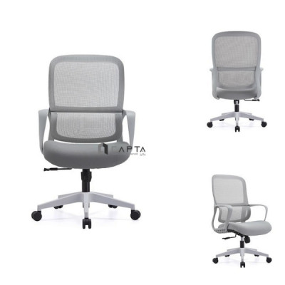 Ghế nhân viên lưới xám CE4550-2M Nội thất Capta Ghế văn phòng nhập khẩu khung nhựa trắng vải xám nâng hạ gật gù tay nhựa lưng có giá đỡ cột sống