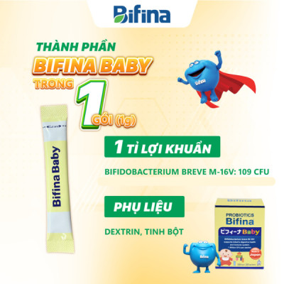 Men vi sinh cho bé Bifina Baby - Hỗ trợ giảm táo bón, cải thiện tiêu hoá cho bé - Lẻ 3 gói (không có hộp)