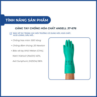 Găng tay cao su nitrile Ansell 37-676 chống hóa chất, chống cắt, dầu nhớt, chống nước