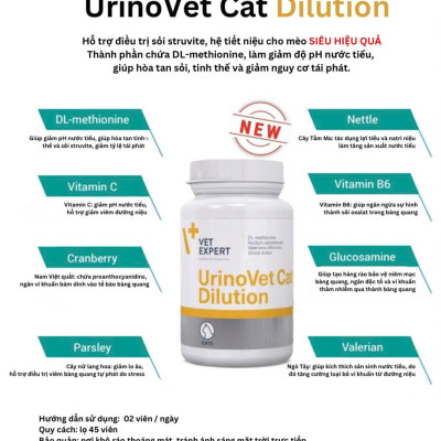 [Hộp 45 viên] Sản phẩm hỗ trợ điều trị sỏi thận Struvite cho mèo UrinoVet Cat Dilution