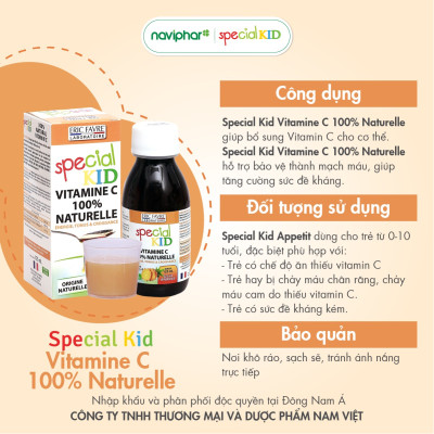 TPBVSK Special Kid Vitamine C 100% Naturelle - Siro bổ sung Vitamine C hữu cơ tự nhiên, tăng cường sức đề kháng (125ml) [Nhập khẩu Pháp]