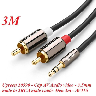 Ugreen UG10590AV116TK 3M màu Đen Cáp âm thanh 2 đầu Bông sen sang 3.5mm Dương mạ vàng - HÀNG CHÍNH HÃNG