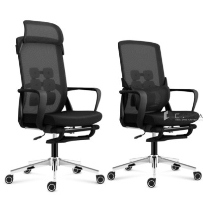 Ghế văn phòng có gác chân lưới đen CR4329-M Nội thất Capta Ghế có tựa đầu điều chỉnh trượt linh hoạt thành tựa đỡ lưng có gác chân nghỉ trưa chân xoay thép mạ chrome nâng hạ chiều cao tại hcm
