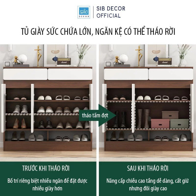Tủ Giày Đa Năng Tích Hợp 6 Móc Treo Đồ Tiện Lợi, Đặt Tại Lối Vào Phòng Khách SIB Decor KG48